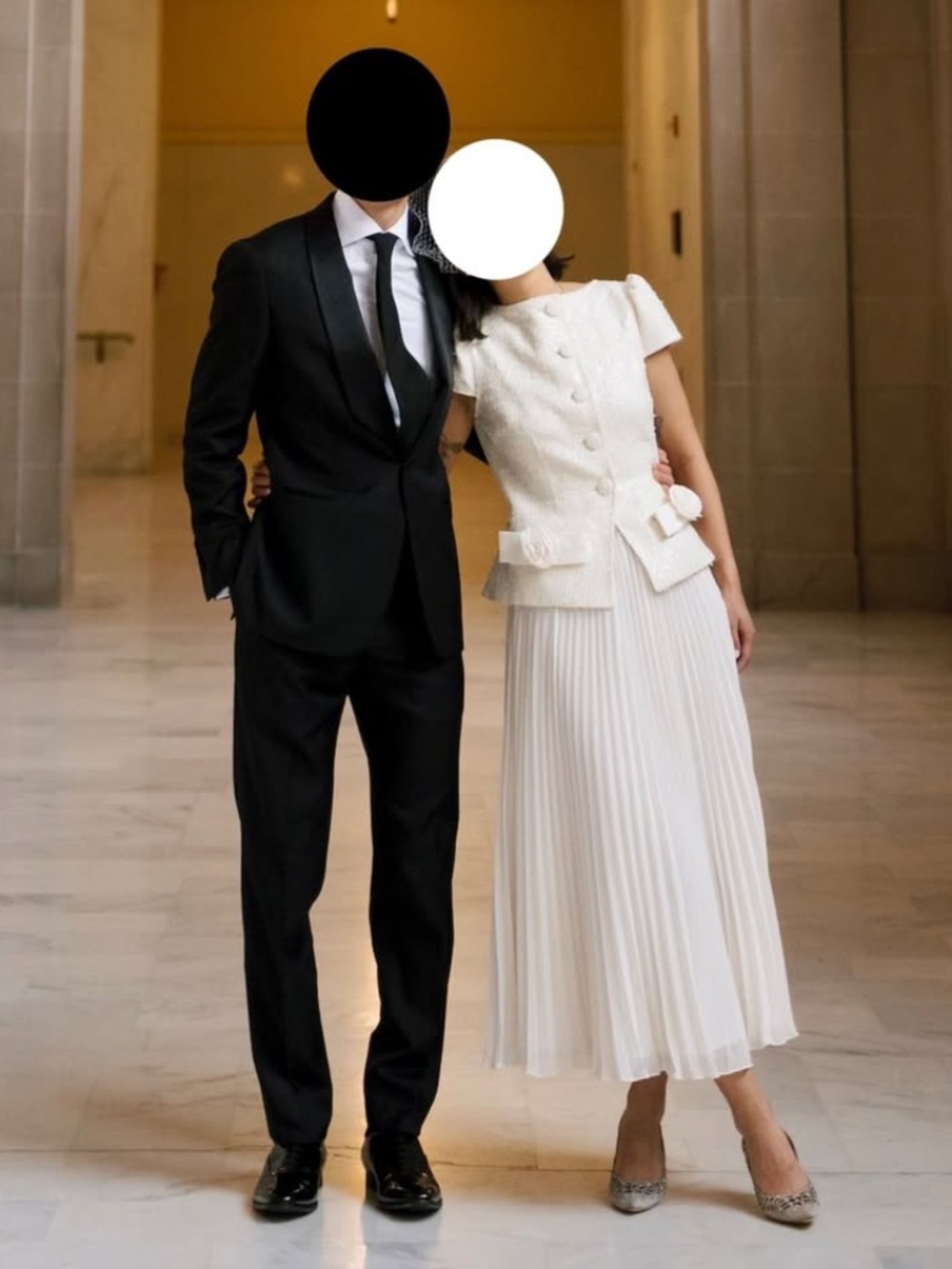 Self-Portrait Cream Bouclé & Pleated Bridal Midi Dress